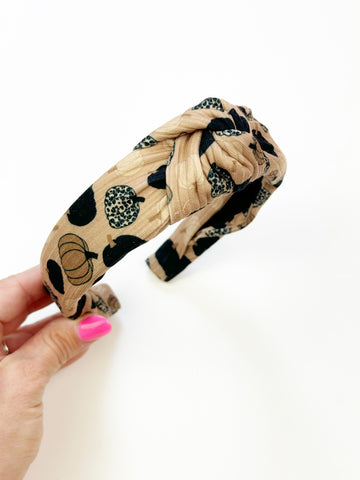 Knotted Headband | Leopard Pumpkins (Ribbed Knit)