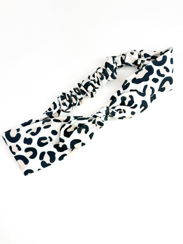 Stretch Back Headband with Bow | Neutral Leopard | One Size Fits Most