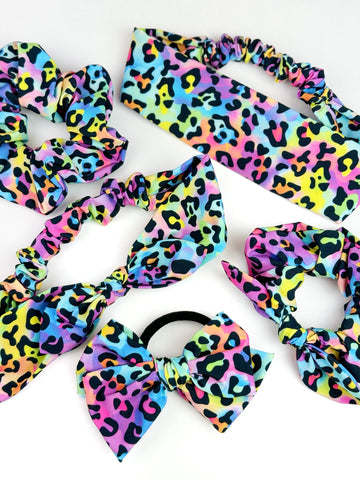 Stretch Back Headband with Bow | Neon Leopard | One Size Fits Most