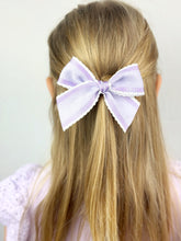 Load image into Gallery viewer, Maeve | Textured Lilac Ruffle Bow | Standard | Right Clip
