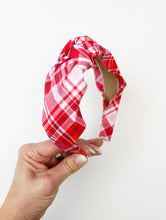 Load image into Gallery viewer, Knotted Headband | Sweetheart Plaid
