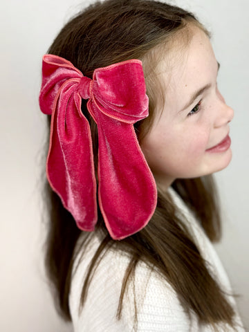 Maeve | Rose Velvet | Party Bow | Right Clip