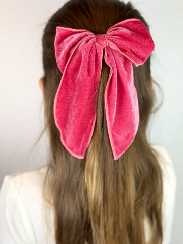 Maeve | Rose Velvet | Party Bow | Right Clip