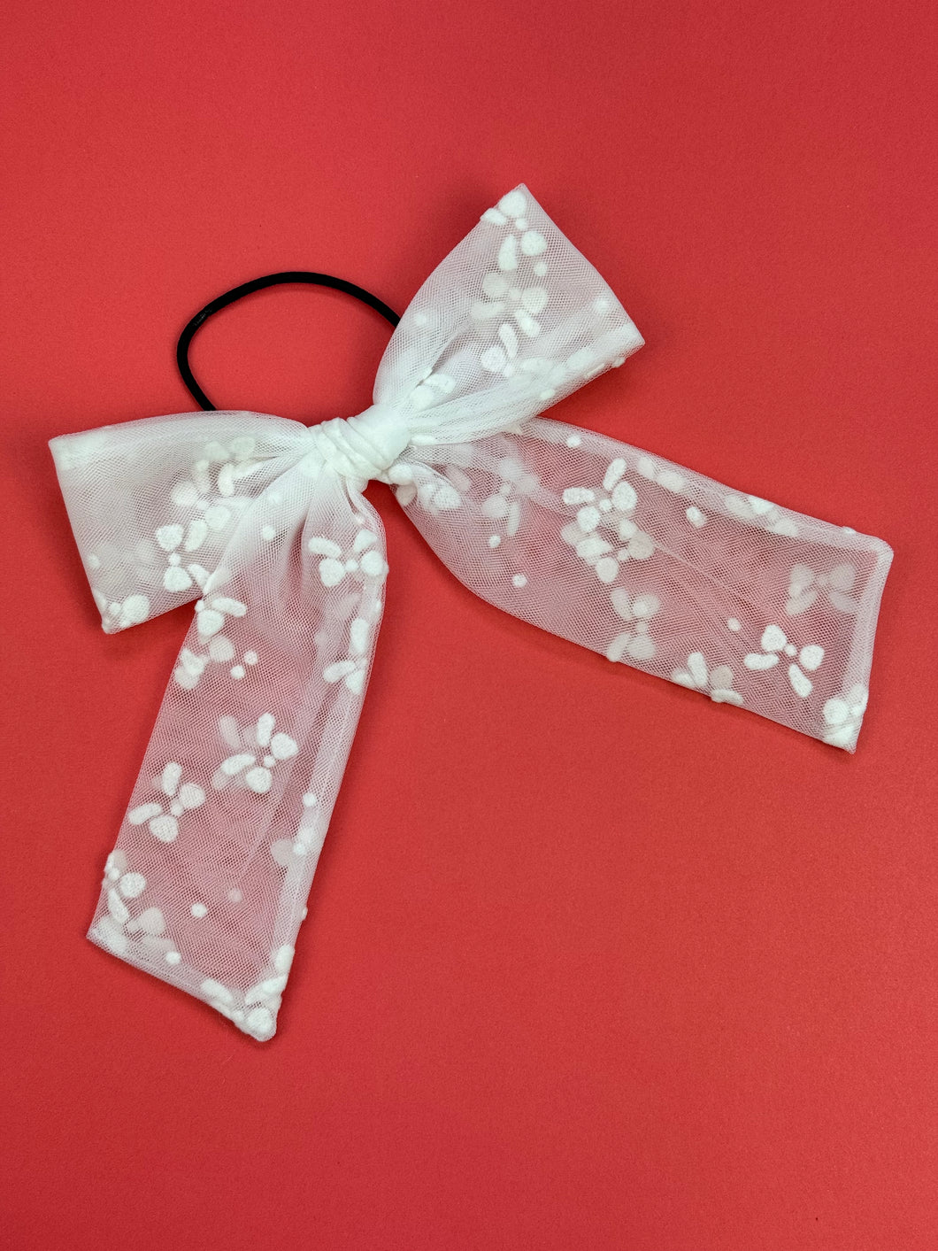 Maeve | Dainty Tulle Bow | Long Tail | Hair Elastic
