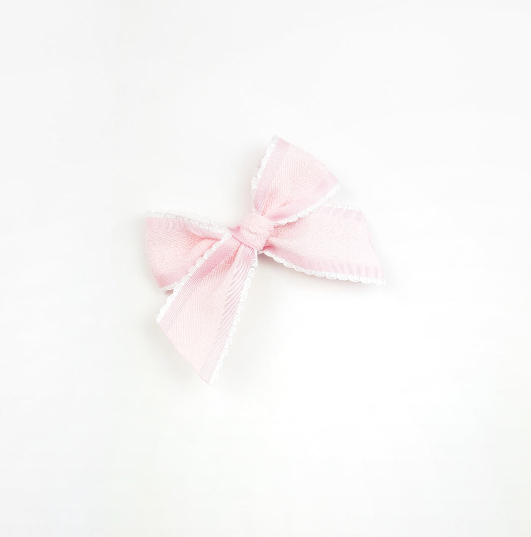 Maeve | Textured Pink Ruffle Bow | Standard | Left Clip