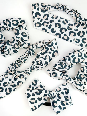Stretch Back Headband with Bow | Neutral Leopard | One Size Fits Most