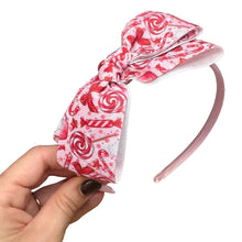 Load image into Gallery viewer, Skinny Bow Headband | Pink Christmas Candy
